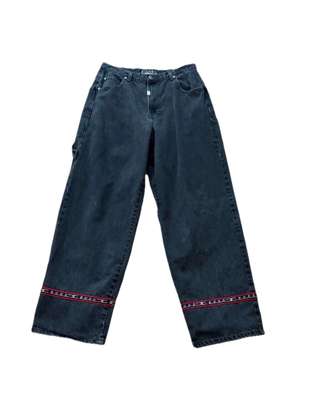 Vintage BOSS Jeans Mens 34 x 32 Black Denim Y2K Baggy Skater Street Embroidered